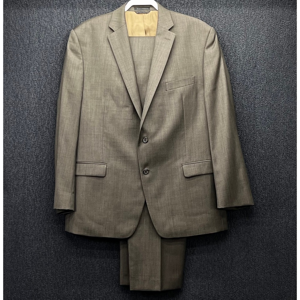 Lauren Ralph Lauren Mens 100% Wool Sharkskin Suit Set 44R Olive Brown 38x32